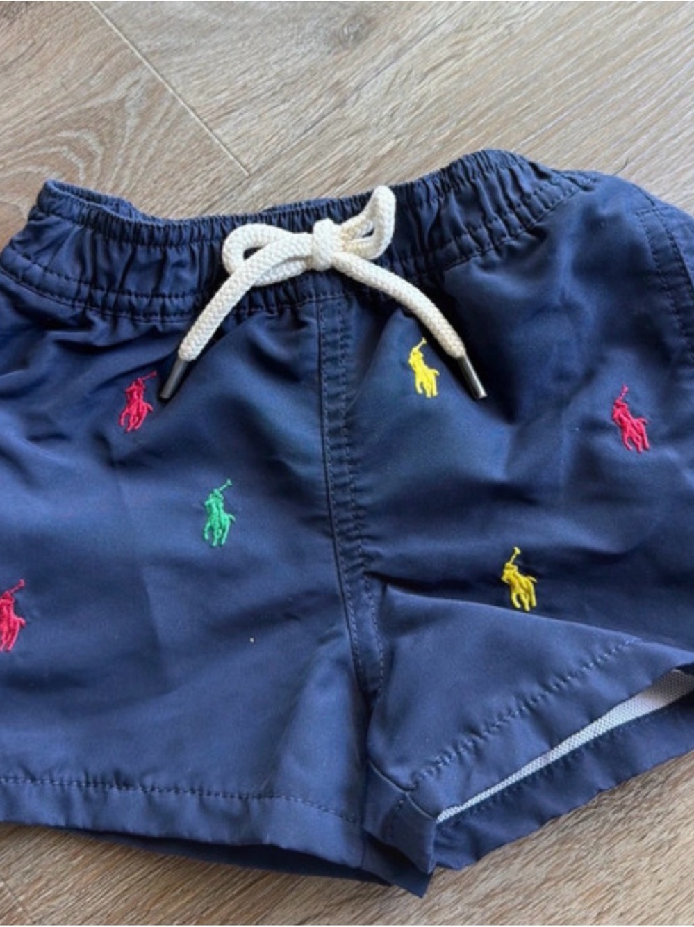 Ralph Lauren Navy Swim Shorts with Multicolor Pony Embroidery